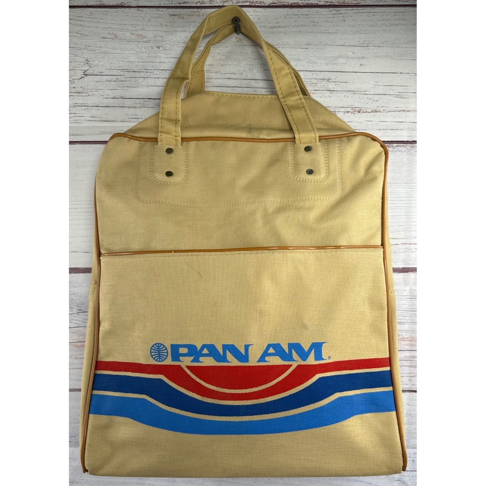 Pan Am Airline Flight Bag Tan Canvas Bearse Mfg Chicago USA Travel Tote